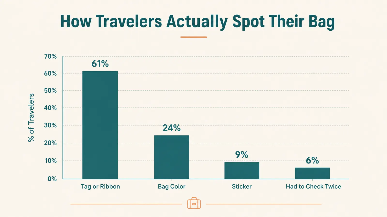 Bar chart comparing how travelers say they identified their bag on a crowded carousel
